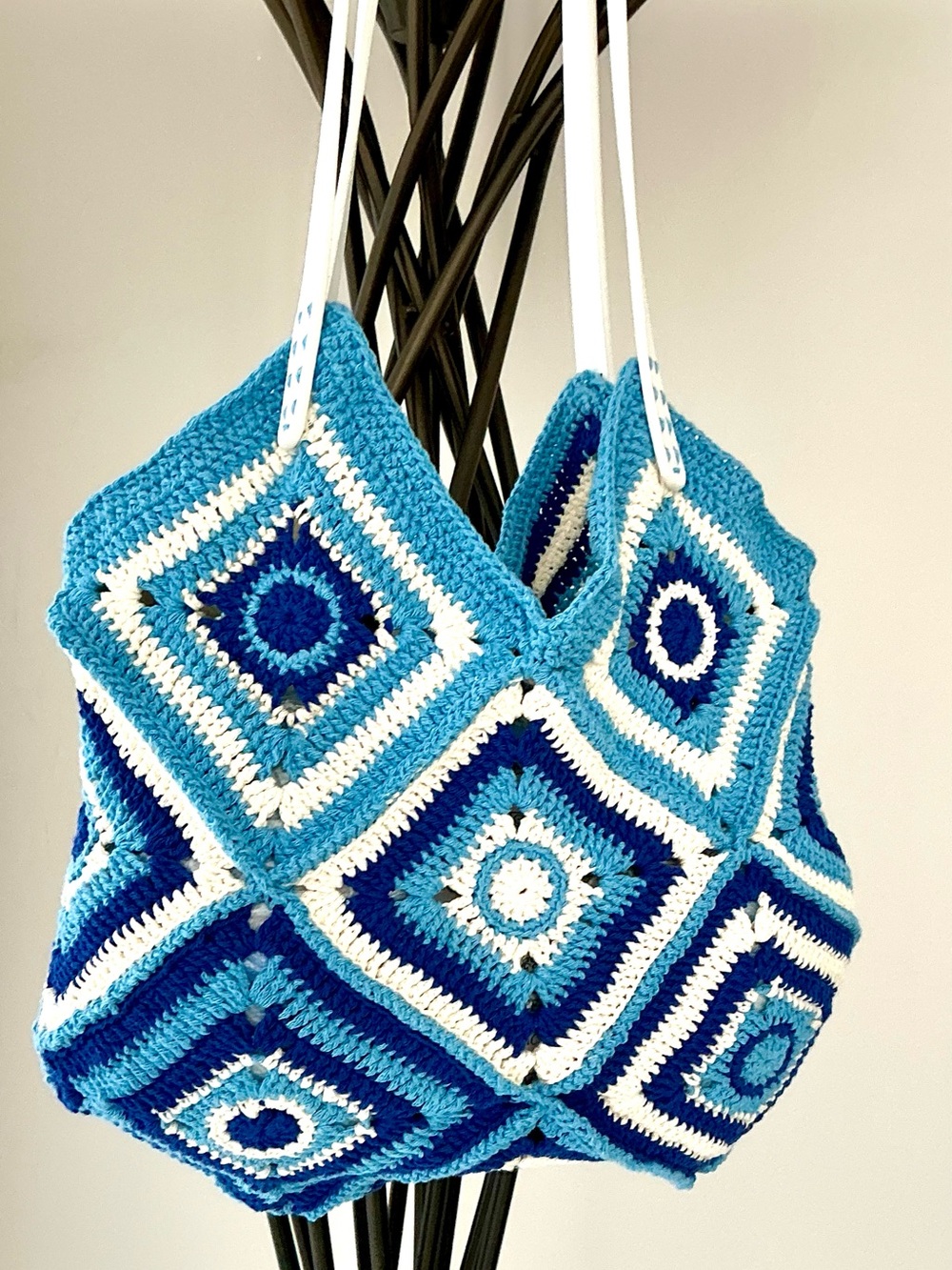 Handmade Blue Crochet Tote Bag - Brand Not Visible